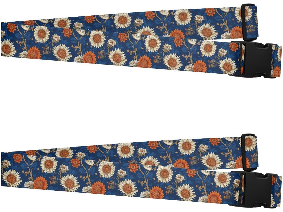 Conjunto De 2 Cintas Para Bagagem Mão Com Estampa Girassol Japonês, Azul Marinho, Com Desenho De Caveira Acessórios