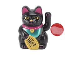 Baok-gato Da Sorte Chinês Decoração Com Braço Móvel Luz Solar Estátua Para Casa Carro Preto