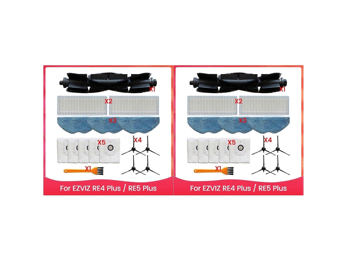 2 Conjunto Para Ezviz Re4 Plus / Re5 Principal Escova Lateral Hepa Filtro Pano Esfregão Sacos Pó Robô Aspirador Peças