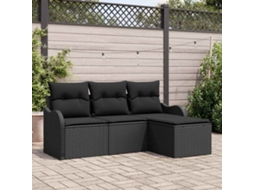 Vidaxl Conjunto De Sofá De Jardim 4 Unid. Preto Vime Pe