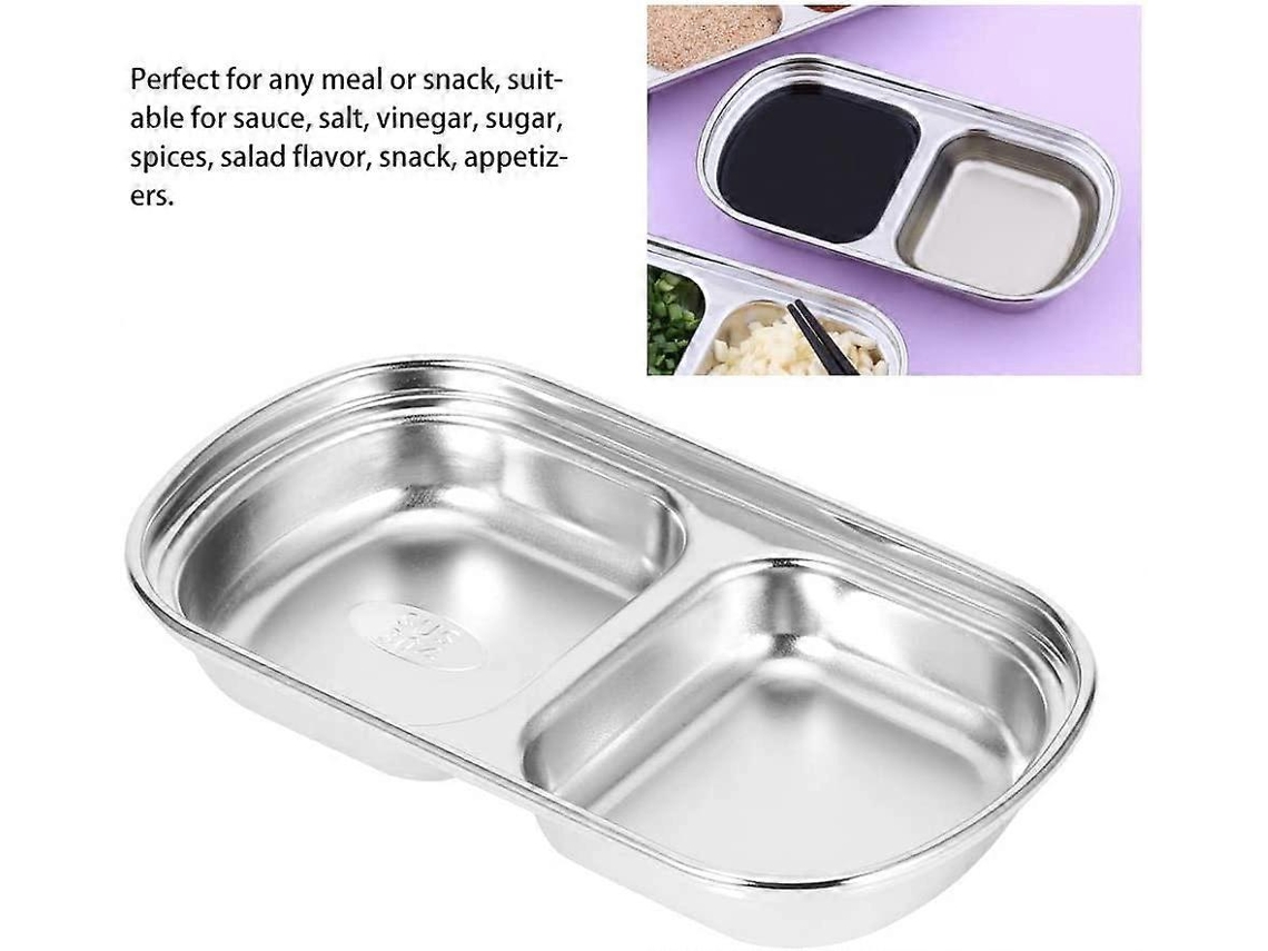 2 Pratos de Molhos de Aço Inoxidável Prateado para Condimentos, Petiscos e Alimentos, Louça de Cozinha Resistente Ao Lava louças