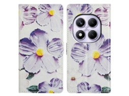 Capa Tipo Carteira Para Xiaomi Redmi Note 14 Pro 4g, Capa Tipo Carteira De Couro Pu Com Suporte Para Cartões E Design Pintado Com Flor Roxa