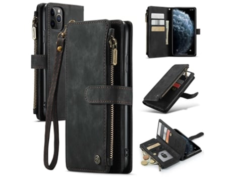 Capa Quedas Para Iphone 11 Pro Max Caseme Pele Sintética Anti-riscos Com Porta-cartões Preto