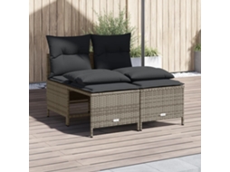 Vidaxl 4 Pcs Conjunto Sofás De Jardim C/ Almofadões Vime Pe Cinzento