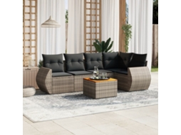 Vidaxl 6 Pcs Conjunto Sofás De Jardim Com Almofadões Vime Cinzento