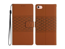 Capa De Couro Com Padrão Losango Para Iphone 16e, Capa Flip Horizontal Marrom