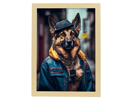 NACNIC Pastor Alemão Otimista Em Estilo De Fotografia Em Cores Ilustrações Engraçadas Realistas De Animais Com Roupas Humanas A3 Madeira De Madeira