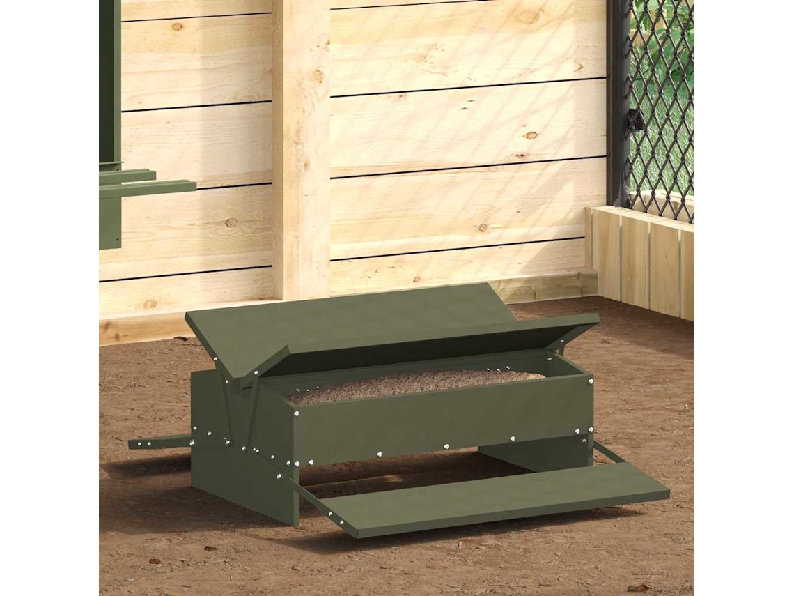 Vidaxl Comedouro De Pedal Para Frango Verde-azeitona 75 X 53 X 20,5 Cm