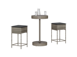 Vidaxl 3 Pcs Conjunto De Bar P/ Jardim C/ Almofadões Vime Pe Cinzento