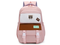 Mochila Color Block, Grande Capacidade, Impermeável, Adequada Para Meninas, Estudantes Do Ensino Médio E Universitários, Etc Rosa