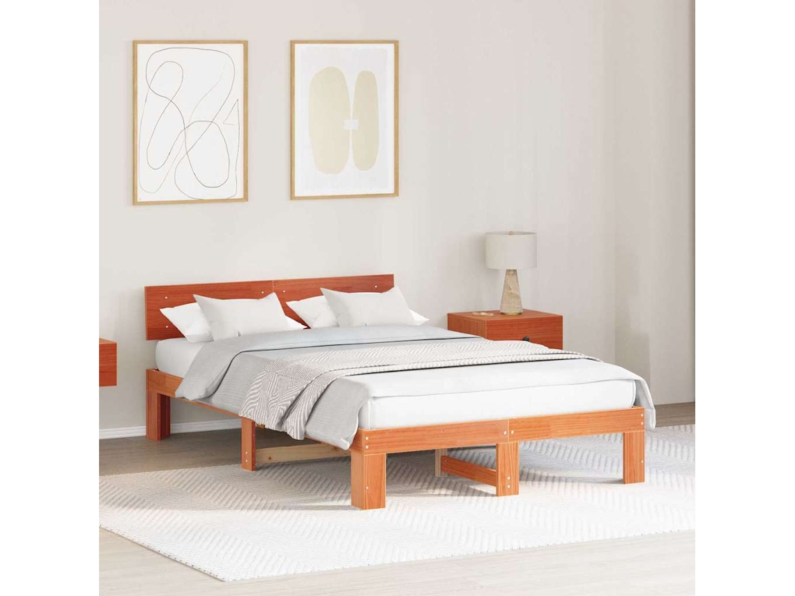 Vidaxl Estrutura Da Cama Com Cabeceira Marrom Cera 135 X 190 Cm