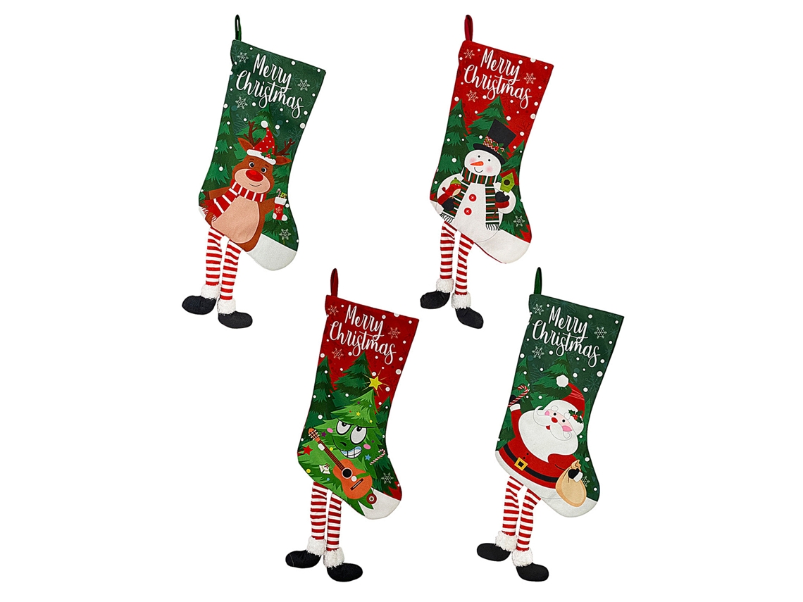 4pcs Meias de Natal decorativas com design de desenho animado de alce velho, árvore e boneco de neve | S/MARCA