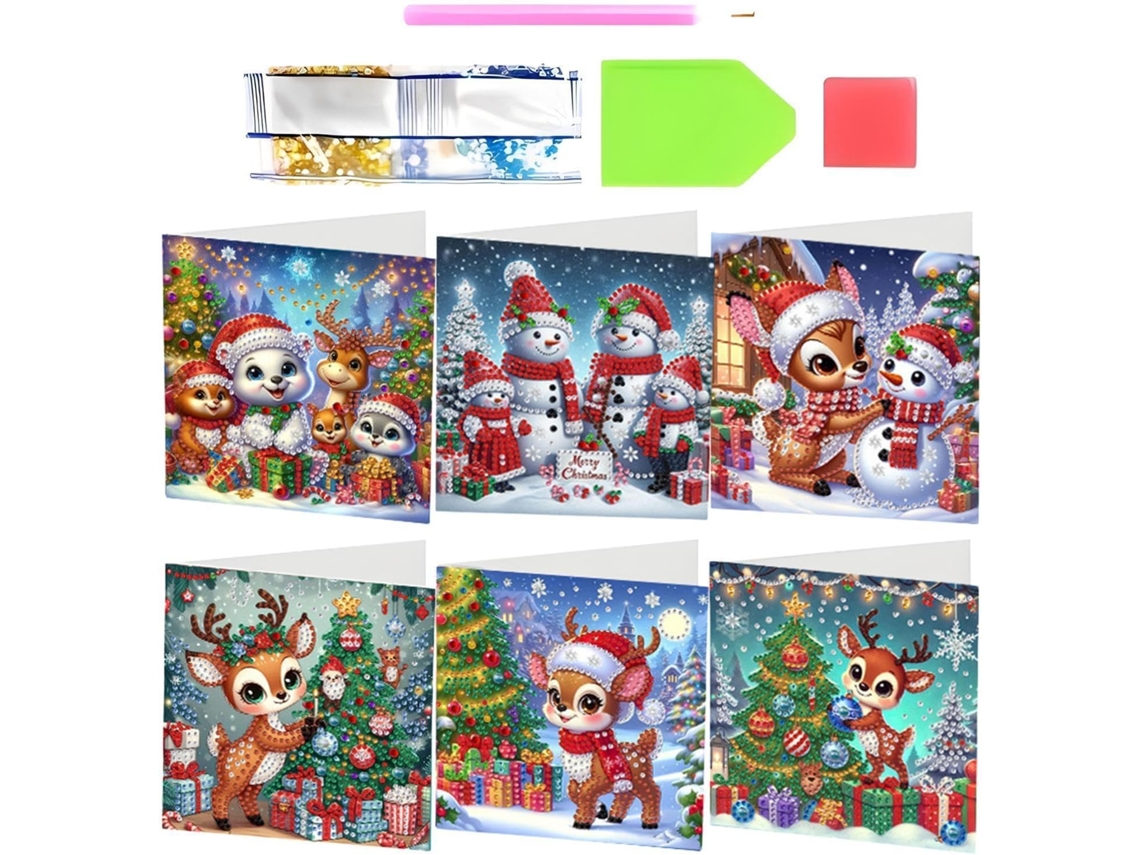 Conjunto De 6 Cartões De Natal Com Strass E Envelopes A Condizer.
