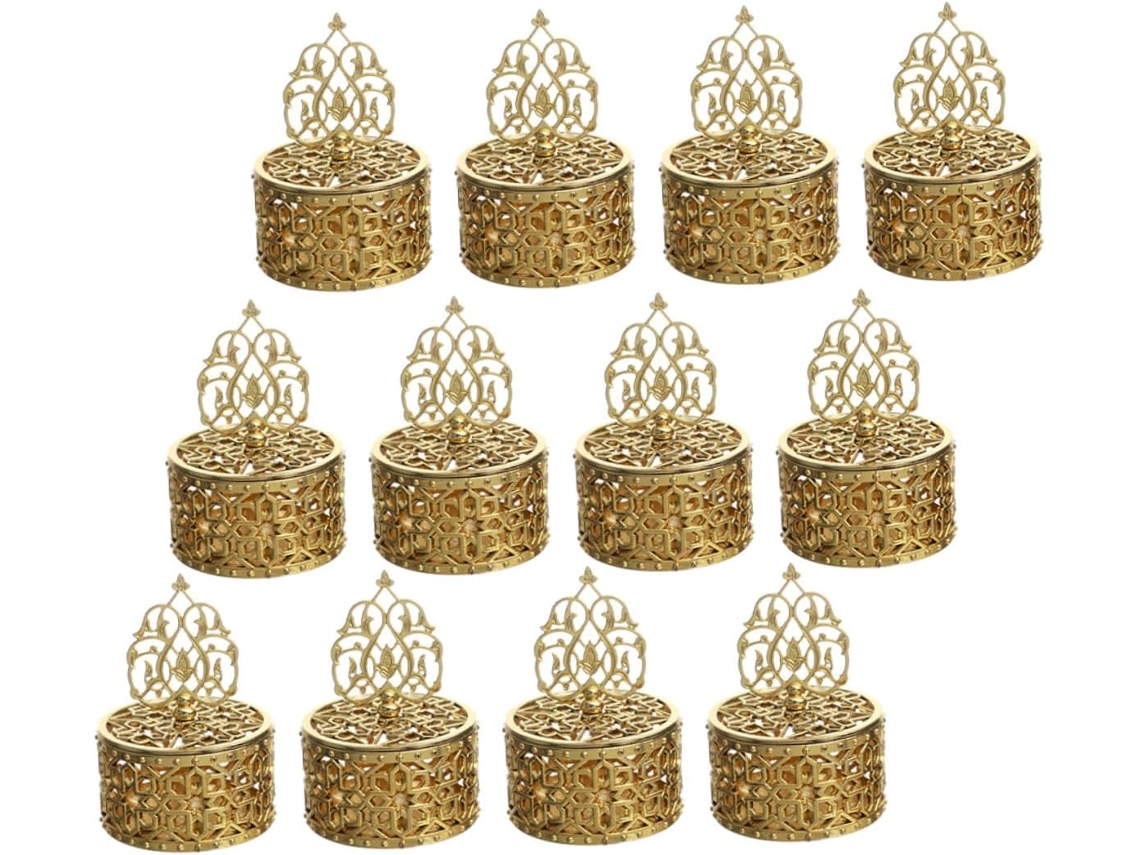 Kichouse Conjunto De 12-caixas Doces Vazadas Em Plástico Dourado, Estilo Europeu, Caixas Para Festas E Casamentos