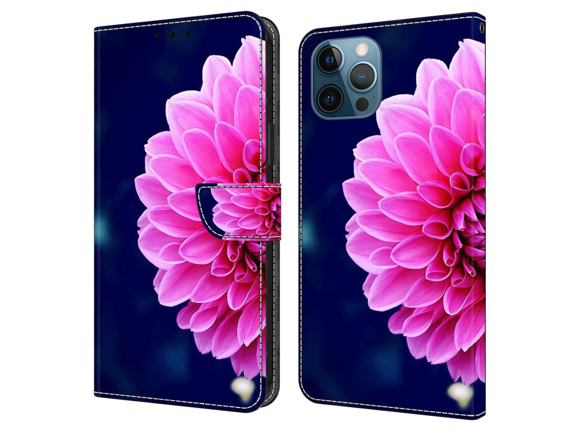 Capa Flores Para Iphone 15 Pro Pele Sintética Rosa