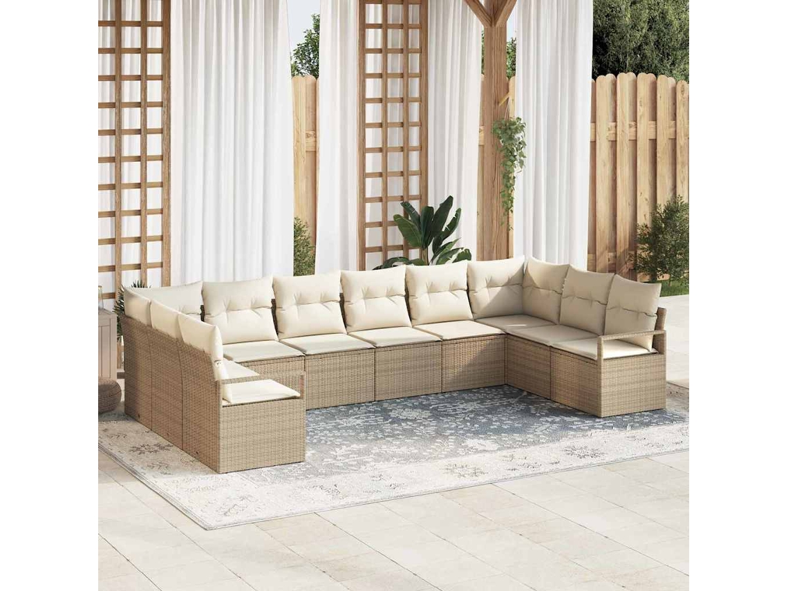 Vidaxl Conjunto De Sofá De Jardim 10 Unid. Bege E Branco Vime Pe