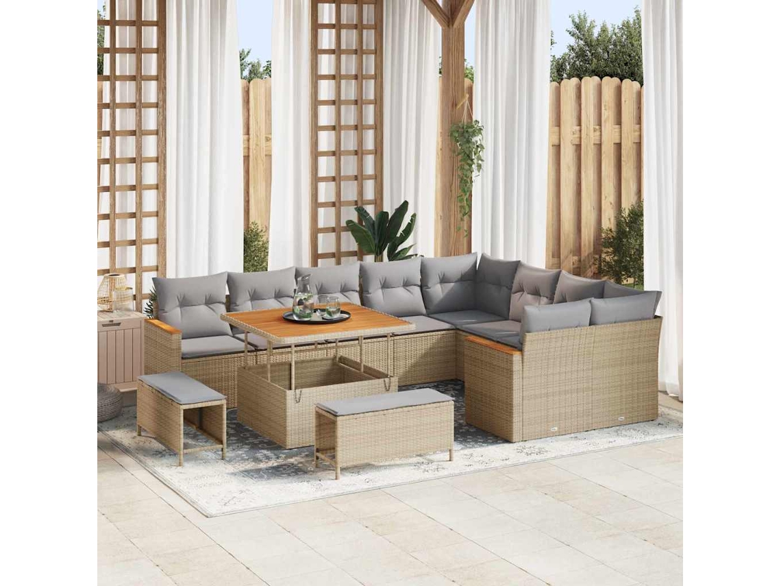 Vidaxl Conjunto De Sofá De Jardim 12 Unid. 9-número De Lugares Bege