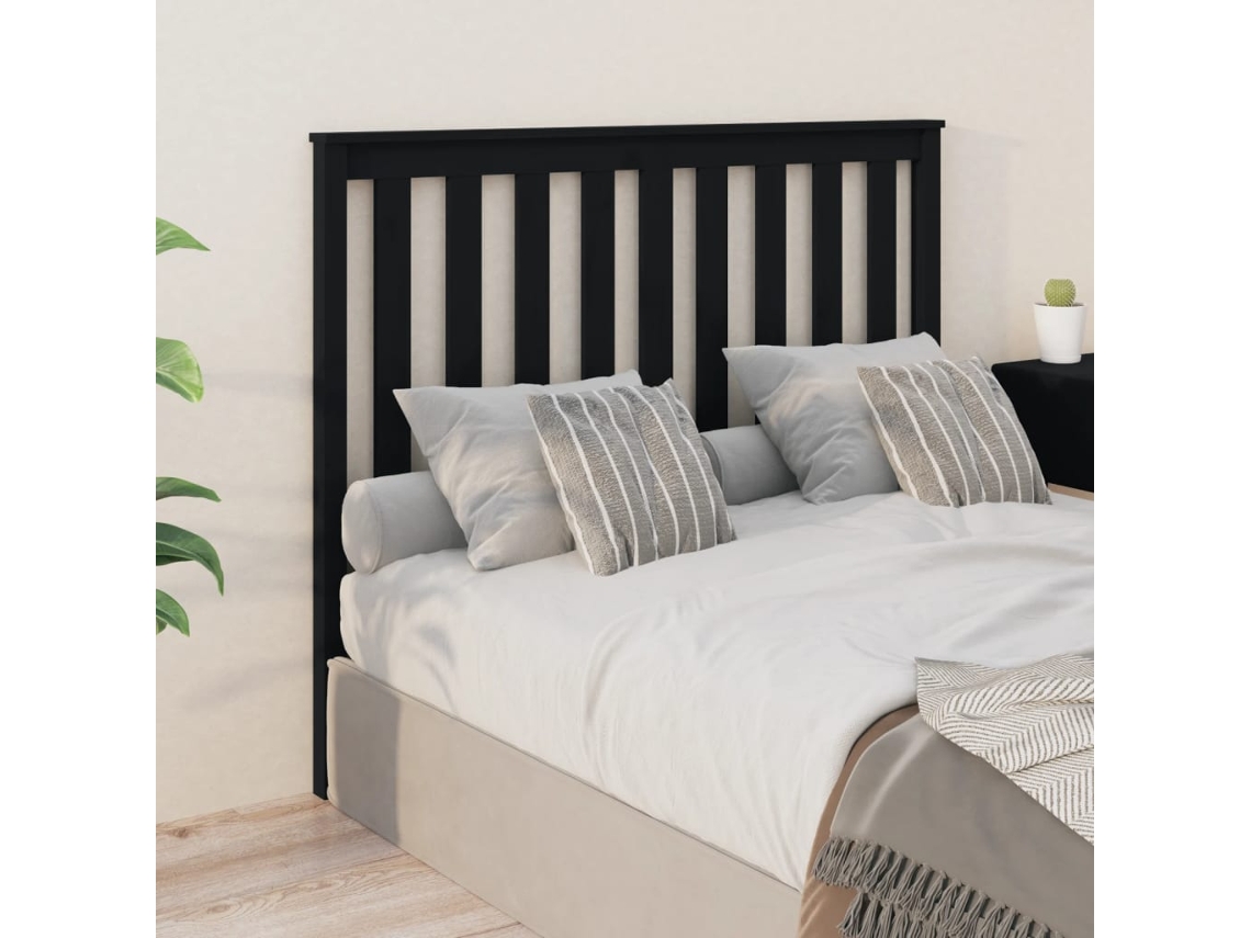 Vidaxl Cabeceira De Cama 146x6x101 Cm Pinho Maciço Preto,,.,.,m.