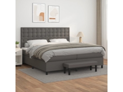 Vidaxl Cama Com Molas/colchão 200x200 Cm Couro Artificial Cinzento