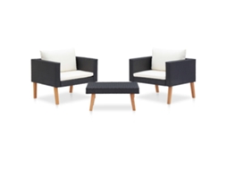 Vidaxl 3 Pcs Conjunto Lounge Para Jardim C/ Almofadões Vime Pe Preto
