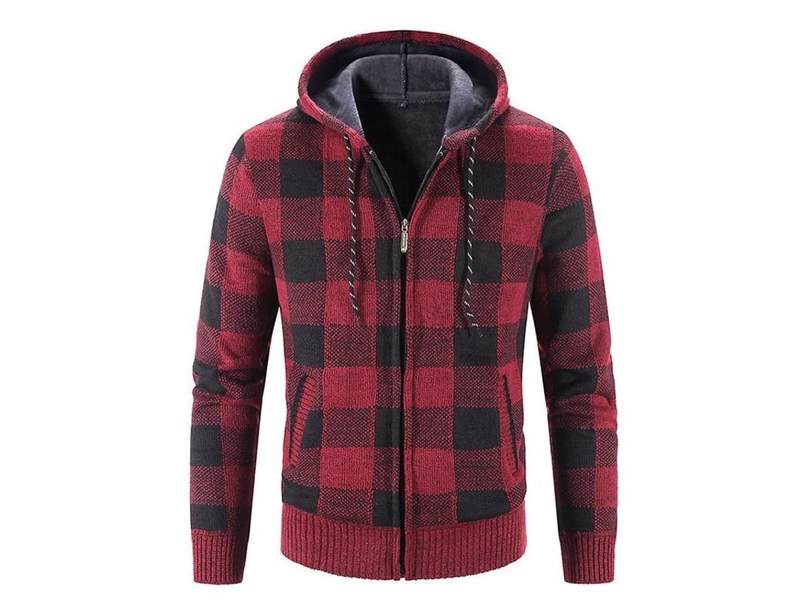 2026 chaqueta de Tejido Grueso de Cuadros Con Capucha para Hombres Mystdiy Manga Larga Talla Suelta Invierno