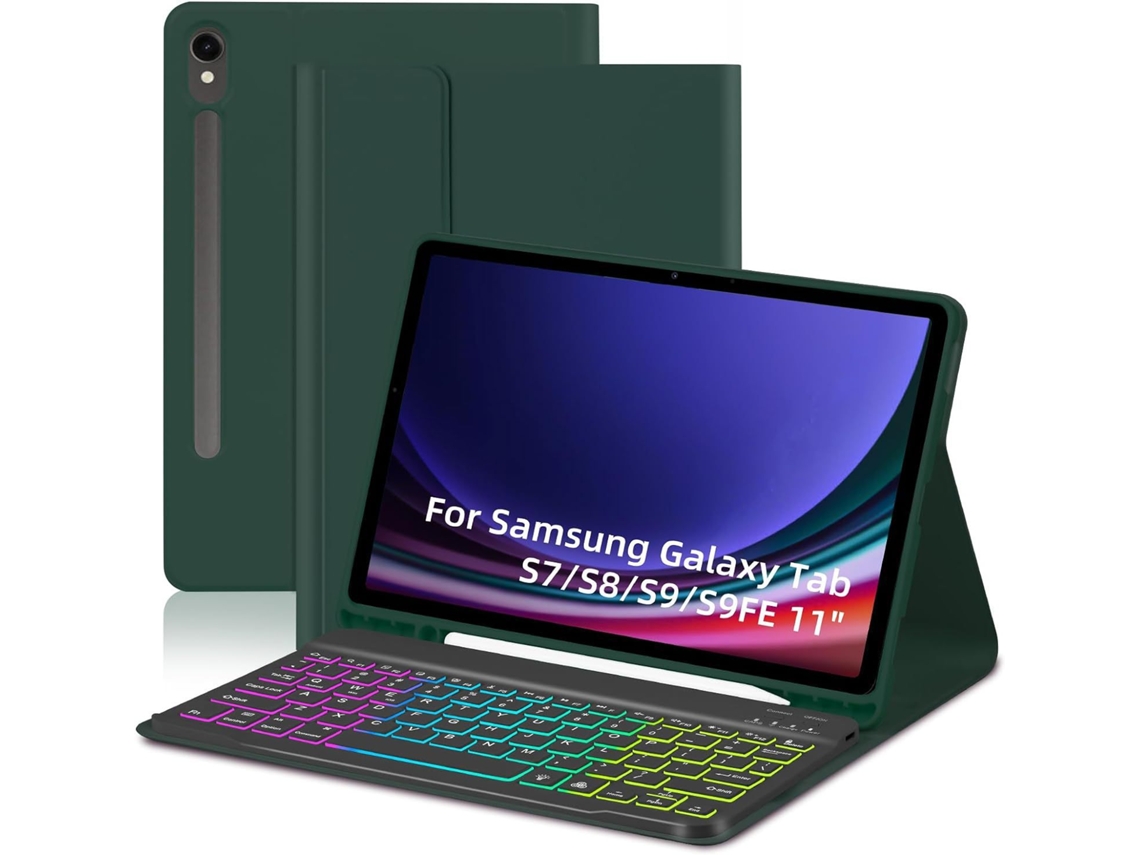 Capa de Teclado Bluetooth para Samsung Tab S7 11 Polegadas Luz de Fundo Colorida ,português, Verde Escuro e Preto XIAOMOYU
