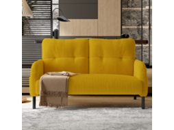 Sofá De 3 Peças Pufe Sofá De 2 Lugares Estrutura Em Aço Com Bolso Lateral, Encosto Extra Macio Amarelo Mostarda Estilo