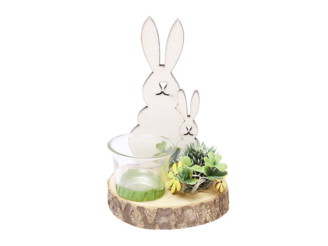 Suporte De Velas De Vidro Conejo Mãe E Filha Decorativo De Madeira Nórdico