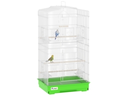 Gaiola metálica para aves, com 4 comedouros, 3 poleiros, alça removível, 46,5x35,5x92 Cm verde S/MARCA