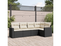 Vidaxl 5 Pcs Conjunto Sofás De Jardim Com Almofadões Vime Pe Preto