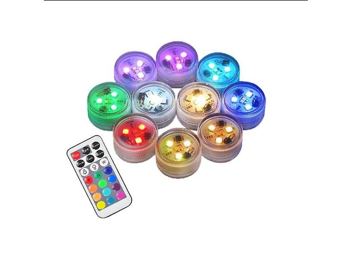 Luz Subaquática Mini Rgb 10 Peças Luminária Led Piscina Aquário Jardim Controle Remoto