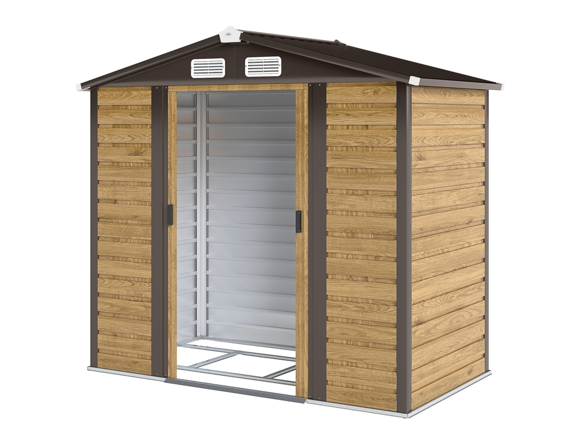 Galpão Metálico Jardim 213x120x166/194 Cm com base reforçada, portas deslizantes, ventilação, carvalho | S/MARCA