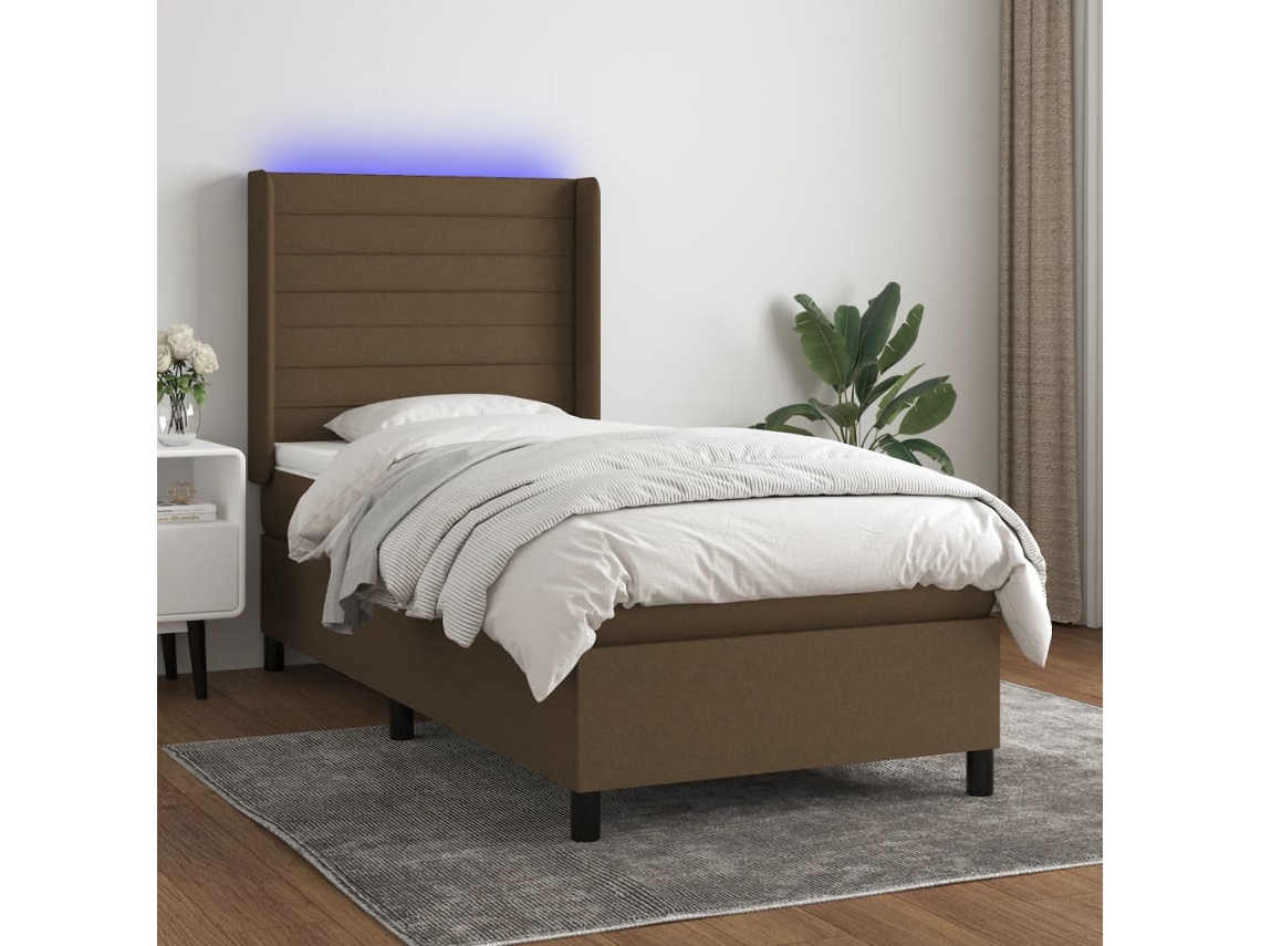 Vidaxl Cama Box Spring C/ Colchão/led 90x190 Cm Tecido Castanho-escuro