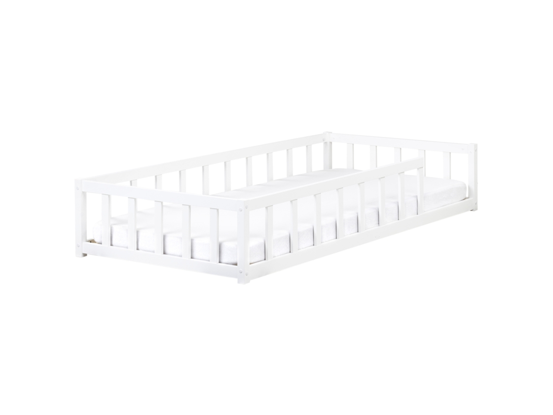 Cama Infantil De Chão Em Pinho Beliani Meymac De Madeira De Pinho Branco 90x200