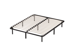 Estrutura De Cama 160 X 190 Cm, Cama De Casal Em Madeira Maciça Com Estrado De Ripas E Pés, Espaço De Arrumação Por Baixo, Preta.