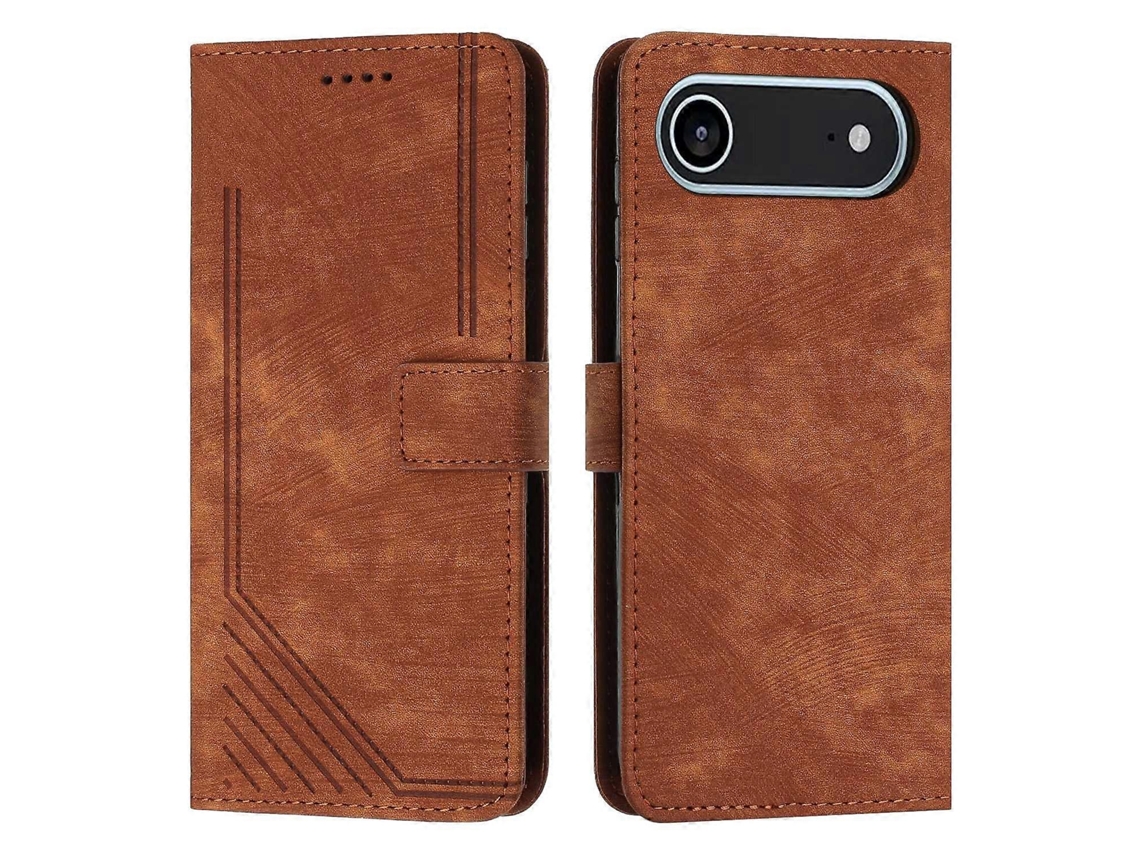Capa De Couro Com Linhas Em Relevo, Compatível Com Iphone 17 Air E Com Suporte.