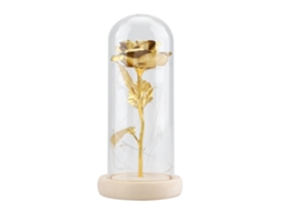 Rosa Preservada com Luz LED e Base de Madeira | S/MARCA