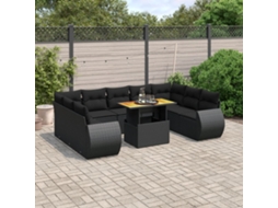 Vidaxl 10 Pcs Conjunto Sofás De Jardim C/ Almofadões Vime Pe Preto
