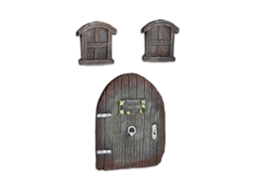 Relaxdays Porta De Fada Jardim, 3 Peças, Janela De Fada, Decoração De Tronco, Resistente, Decorativa, Marrom