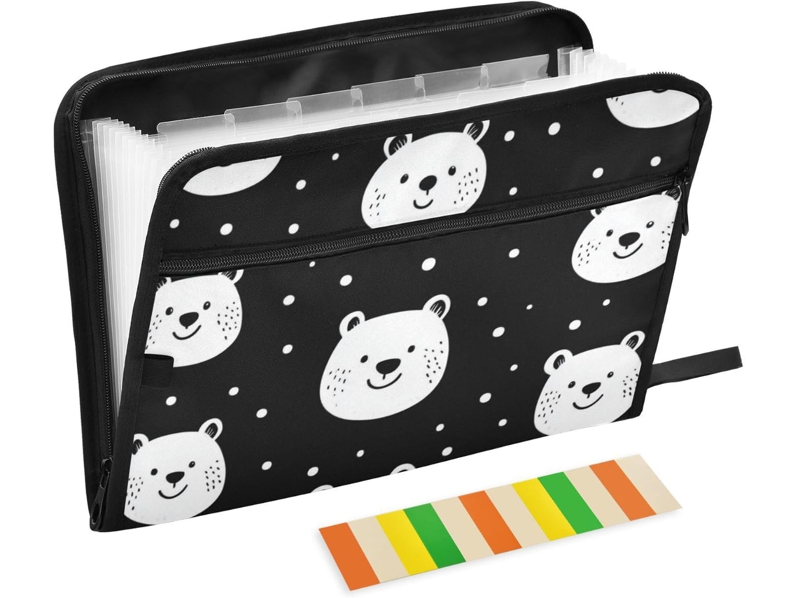 Pasta Organizadora Com Vários Bolsos E Estampa De Urso Desenho Animado, Tamanho A4 E Carta, Com Fechamento Em Zíper