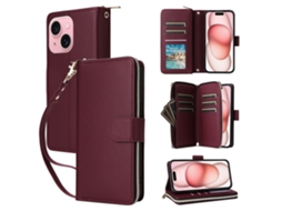 Capa Para Iphone 15 Pele Sintética Com Porta-cartões Vermelho