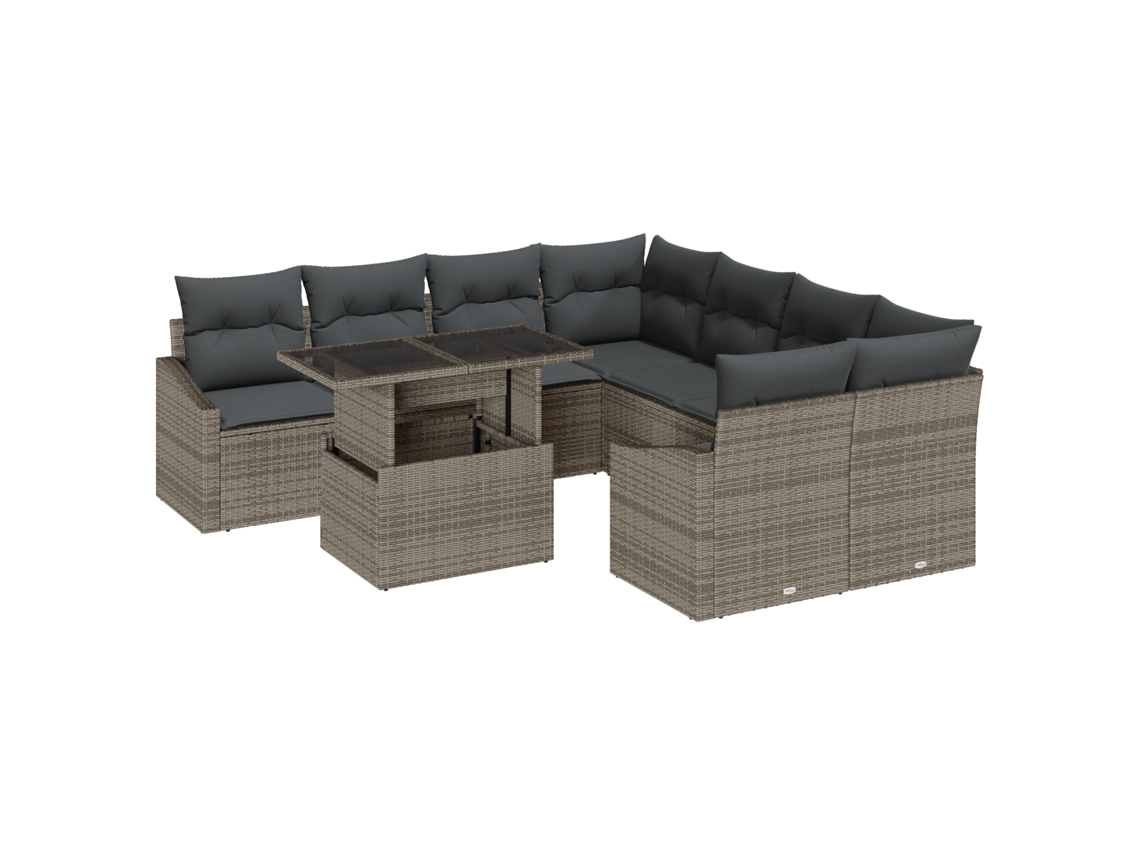 Conjunto 9 Sofá De Jardim Vidaxl Cinzento Vime Pe (100 X 55 X 73 Cm)