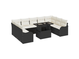 Conjunto 10 Conjunto De Sofá De Jardim Vidaxl Preto Vime Pe (289 X 177,5 X 85 Cm)