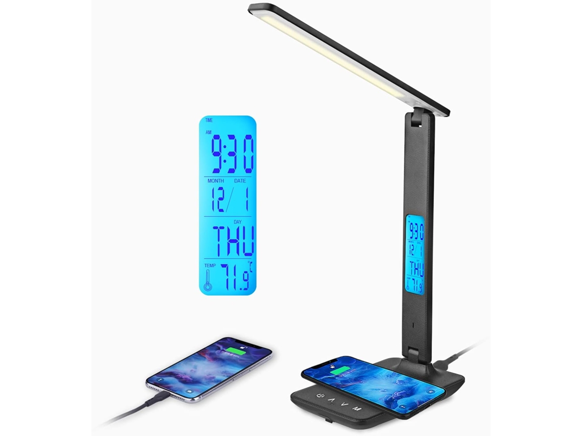 Luminária De Mesa, Carregador Sem Fio Inovador E Porta De Carregamento Usb, Luz Inteligente Regulável Com Função Lcd, Design Dobrável E Tecnologia De