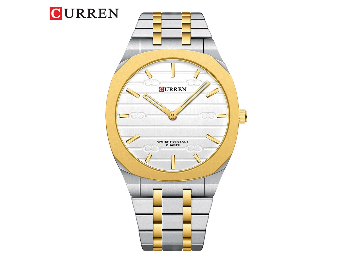 Relógio de Pulso Masculino de Negócios em Aço Inoxidável com Mecanismo de Quartzo e Mostrador Quadrado Dourado Impresso em 3d . MDUG (branco)