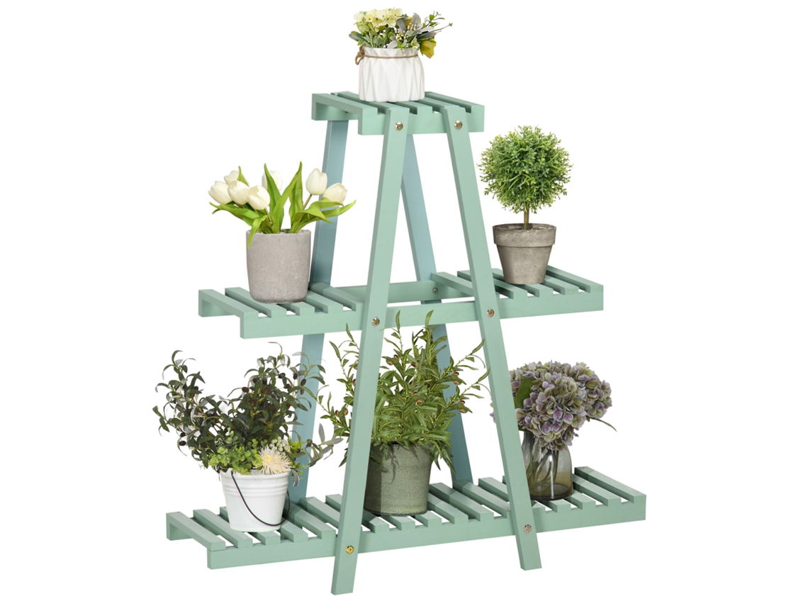 Prateleira Decorativa De Madeira Para Plantas De 3 Níveis, Interior E Exterior, 46x26x76cm, Verde