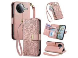 Capa Carteira De Couro Com Zíper, Estampa De Flores E Folhas, Com Alça, Para Redmi K80 Pro / Poco F7 Ultra