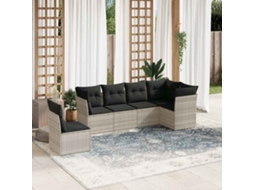 Vidaxl 6 Pcs Conj. Sofás Jardim Com Almofadões Vime Pe Cinzento-claro