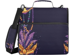 Pasta com máscaras de contas de carnaval, 3 aros, 1,5 polegadas, com zíper e alça de ombro, inclui bolsa com zíper.