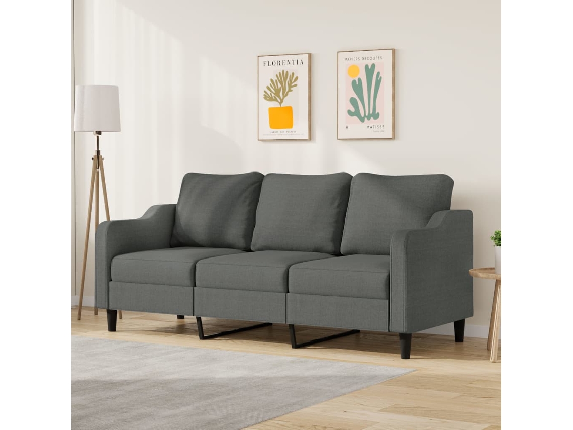 Vidaxl Sofá De 3 Lugares 180 Cm Tecido Cinza-escuro